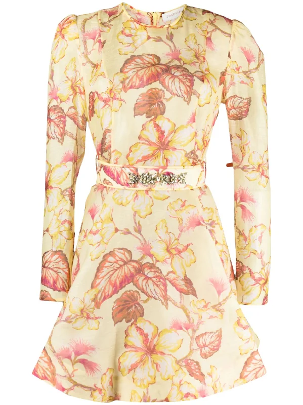 Holiday season sparkly mini dresses-Zimmermann Matchmaker Floral Mini Dress Yellow Hibiscus