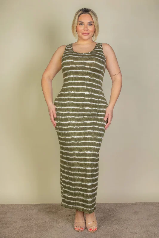 casual shift maxi dress-Plus Size Tie Dye Printed Tank Bodycon Maxi Dress