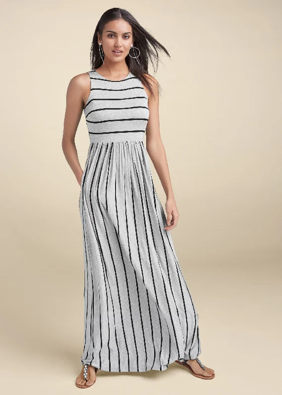 black maxi dress-Casual Maxi Dress - Heather Grey & Black