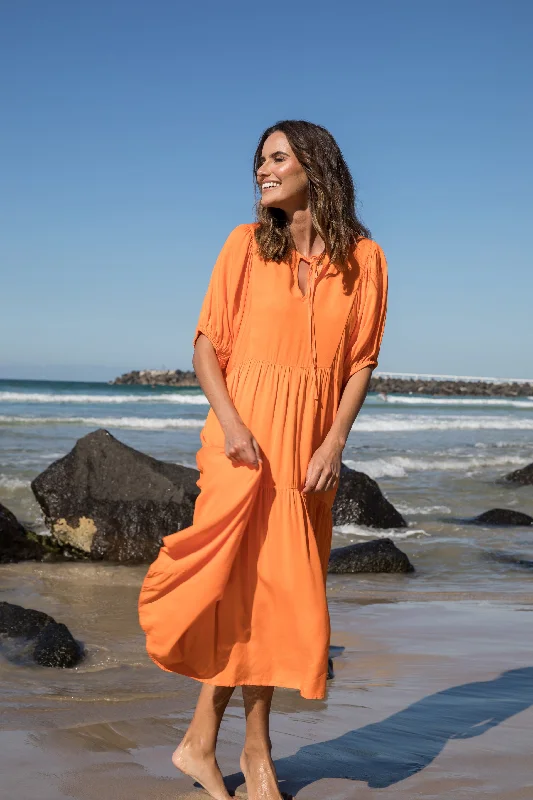 metallic midi dress-Roamer Midi Dress | Tangelo Orange | FINAL SALE