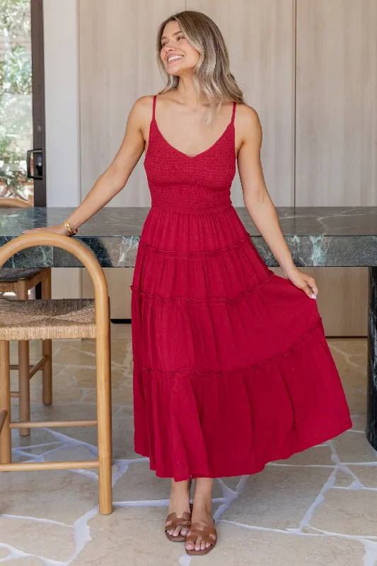 off shoulder maxi dress-Austen V-Neck Maxi Dress Red