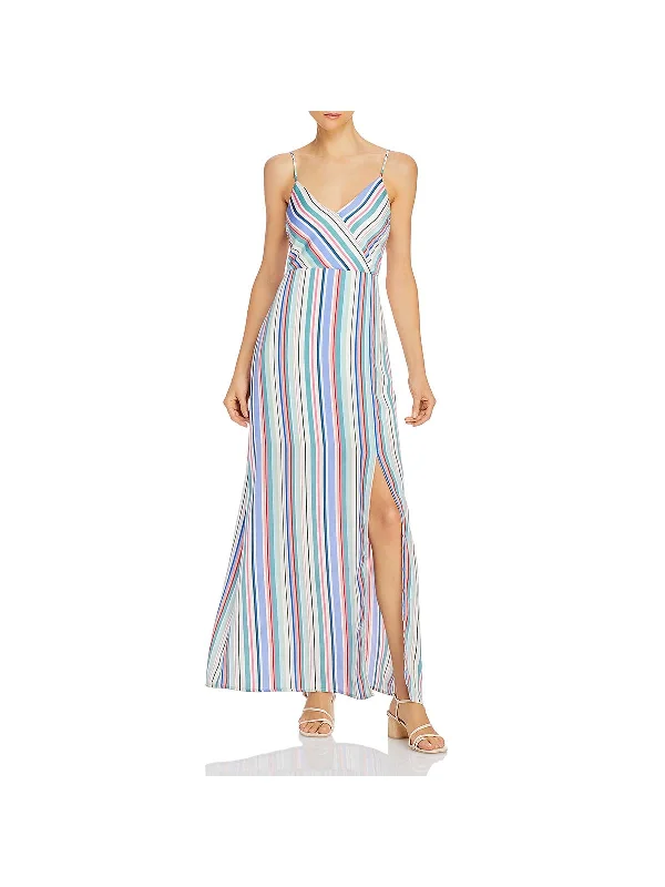 cocktail dress with embroidery-Womens V Neck Striped Cocktail Dress