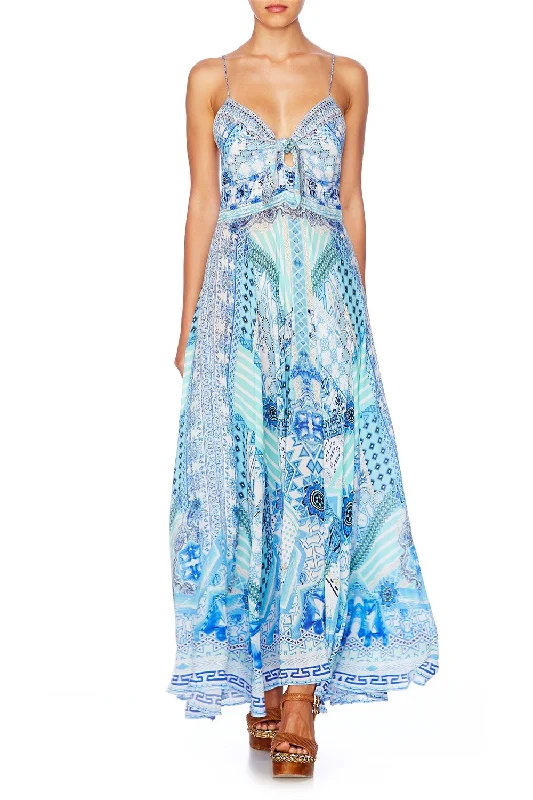 printed maxi dress-LONG DRESS WITH TIE FRONT DAY DREAMER