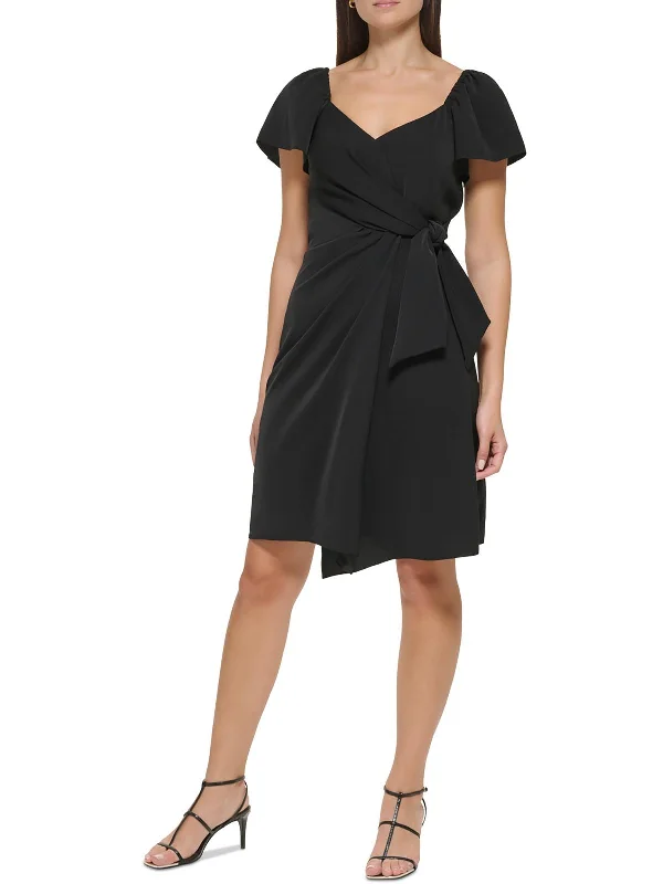 Off-shoulder mini dresses with puff sleeves-Womens Office Career Fit & Flare Dress