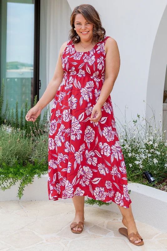 wrap front maxi dress-Margaret Maxi Dress Bloom Print Red