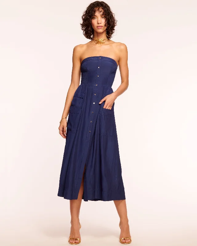 balloon sleeve midi dress-Blair Strapless Smocked Midi Dress