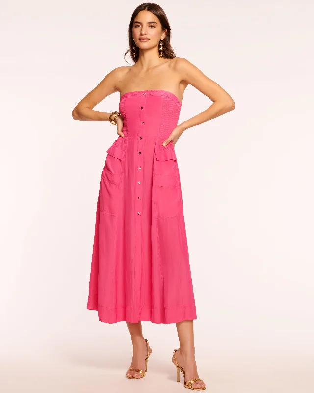 tiered midi dress-Blair Strapless Smocked Midi Dress