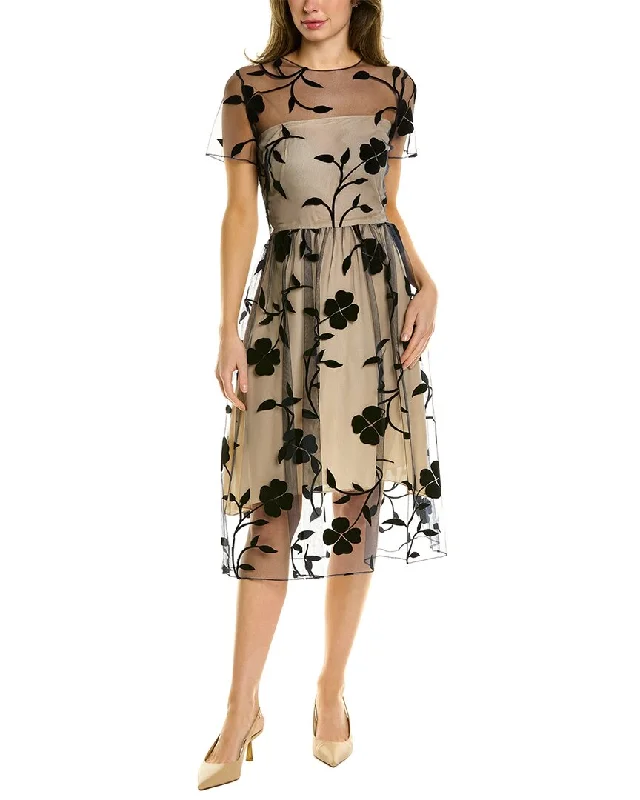 cocktail dress with geometric print-Oscar de la Renta Floral Silk-Lined Cocktail Dress