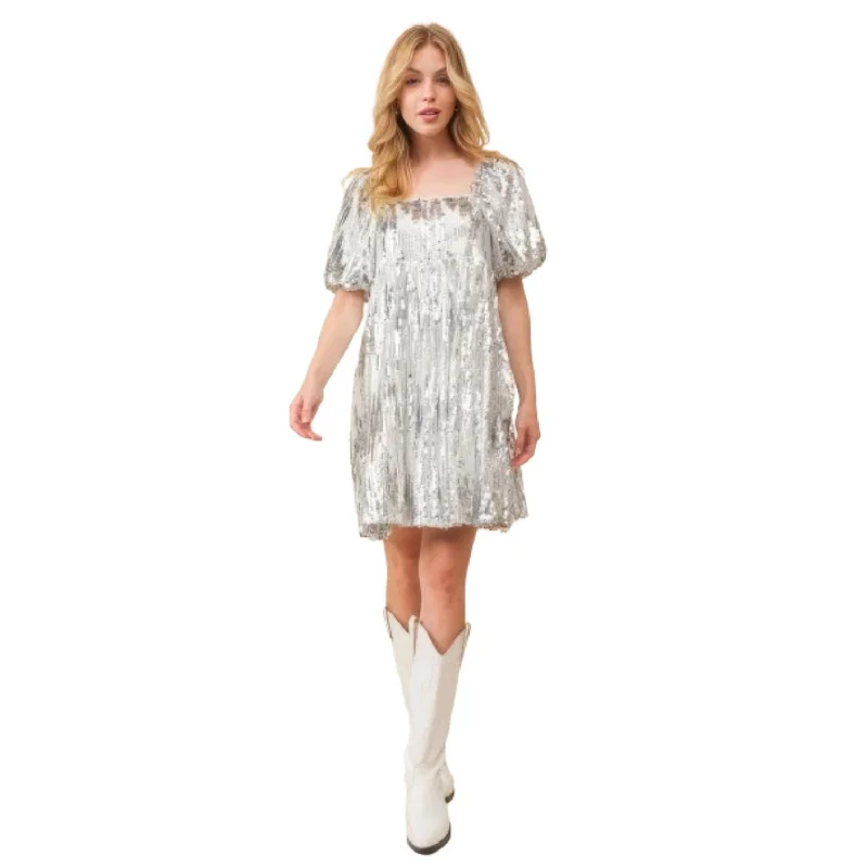 Holiday season sparkly mini dresses-Sequin Babydoll Mini Dress