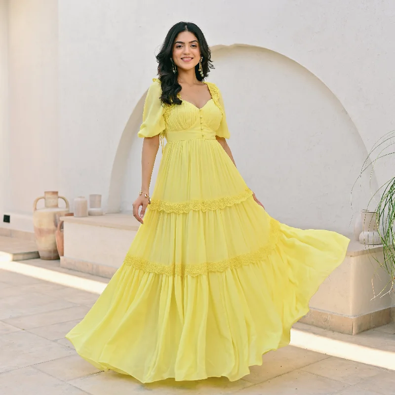 tiered maxi dress-Canary Charm Long Dress