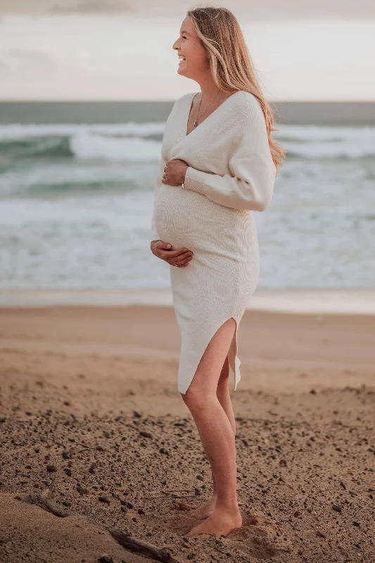 halter neck midi dress-Petal and Pup Bambina Knit Midi Dress - White