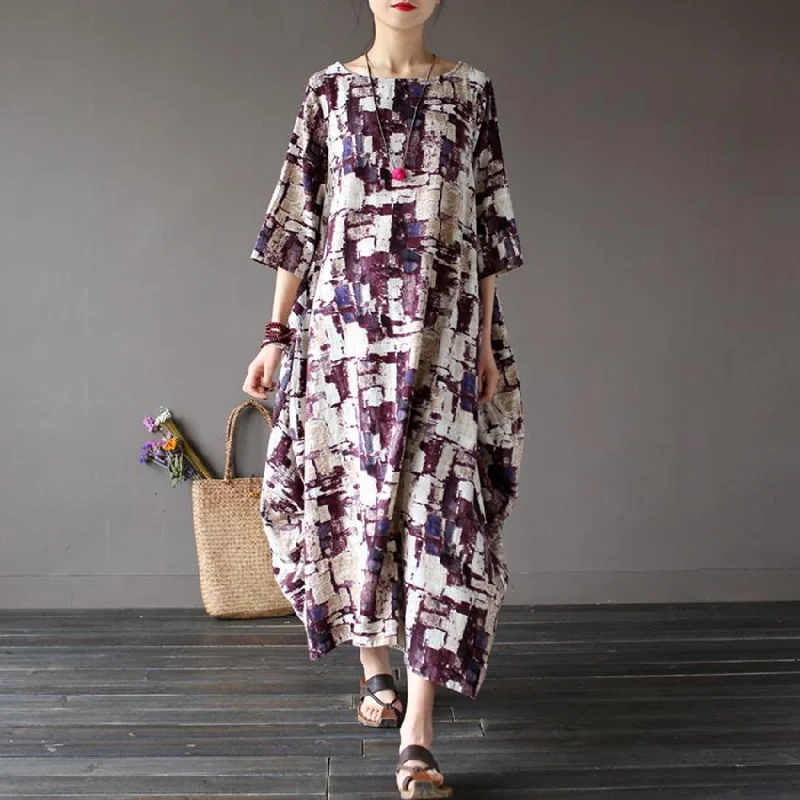 casual maxi dress-Art Inspired Cotton and Linen Maxi Dress