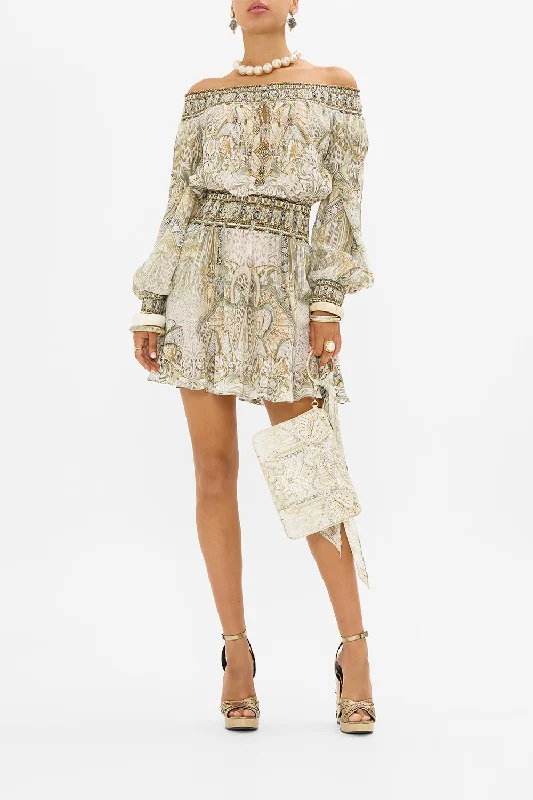 Bold animal print mini dresses for statement looks-OFF SHOULDER SHORT DRESS IVORY TOWER TALES