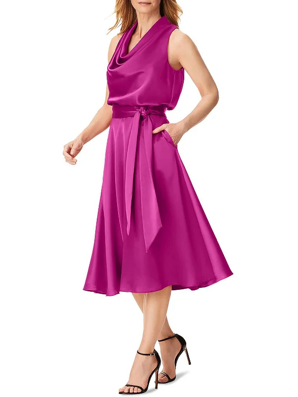 cocktail dress with trumpet hem-Womens Satin Cowlneck Cocktail and Party Dress