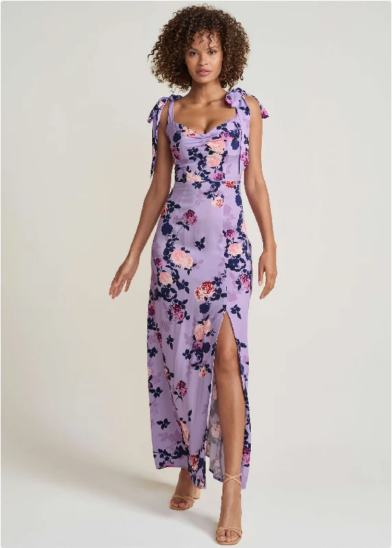 summer maxi dress-Tie Shoulder Maxi Dress - Purple Multi