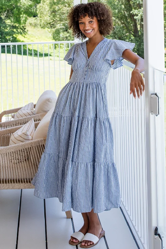 floral lace maxi dress-Final Sale | Zoe Maxi Dress Washed Navy Stripe