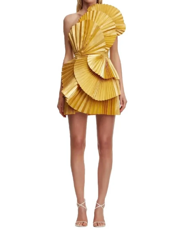 Silk mini dresses for luxury occasions-Abbotsford Mini Dress In Honey Gold Metallic