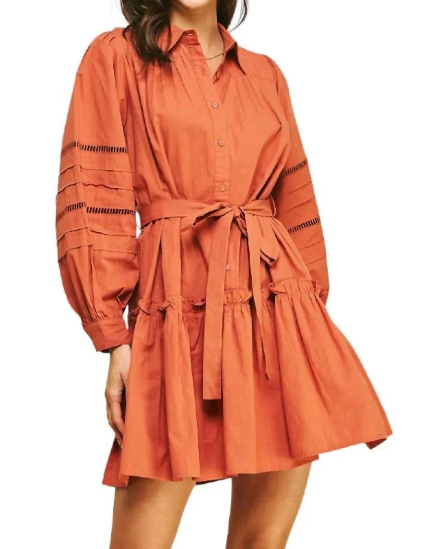 Mini dresses with matching jackets for winter-Take A Chance Buttondown Belted Mini Dress In Pumpkin Orange