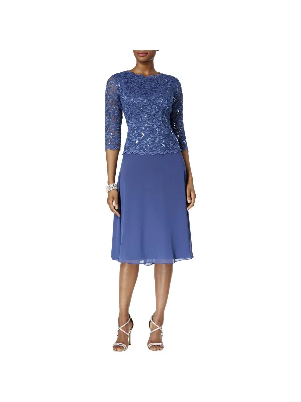 cocktail dress with train-Petites Womens Lace Sequined Cocktail Dress