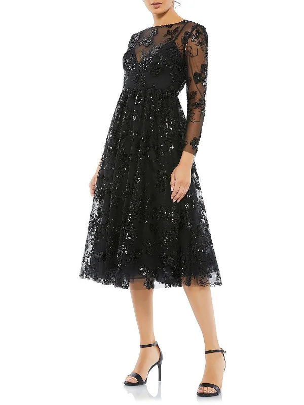 chiffon cocktail dress-Womens Sequin Beaded Cocktail and Party Dress