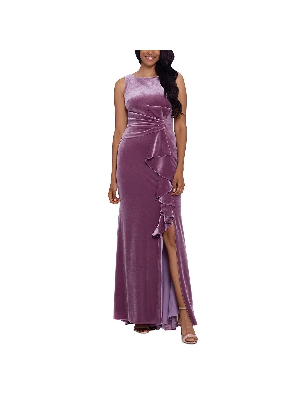 satin cocktail dress-Womens Velvet Fit & Flare Cocktail and Party Dress