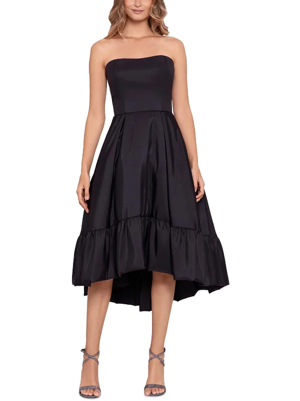 cocktail dress with scalloped sleeves-Womens Taffeta Bubble Hem Cocktail and Party Dress