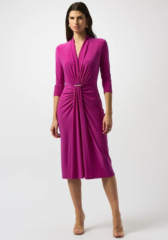 wrap midi dress-Joseph Ribkoff Ruched Midi Dress, Purple