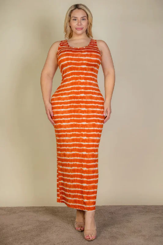 casual high-low maxi dress-Plus Size Tie Dye Printed Tank Bodycon Maxi Dress