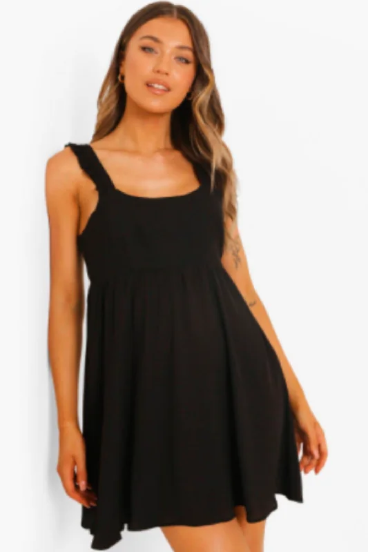 Vintage-inspired mini dresses with puff sleeves-Fit And Flare Black Mini Dress