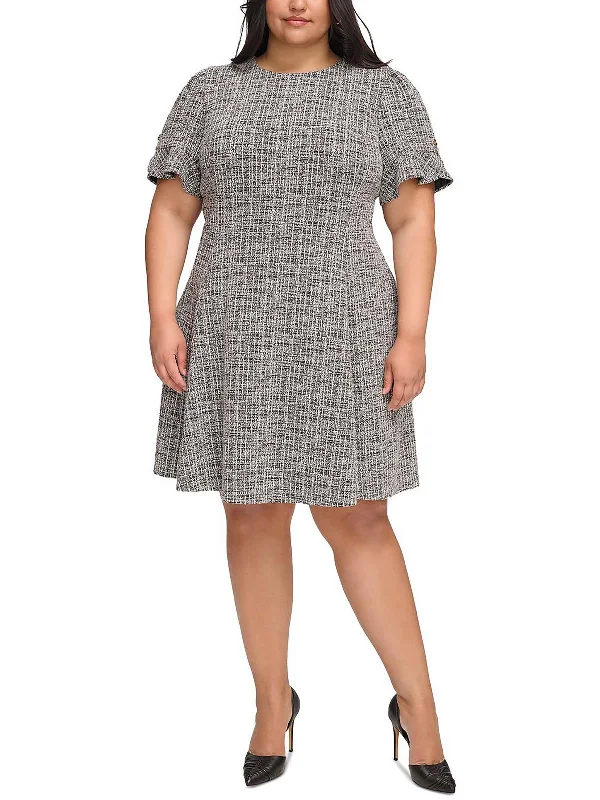 Water-resistant mini dresses for rainy days-Plus Womens Printed Knit Fit & Flare Dress