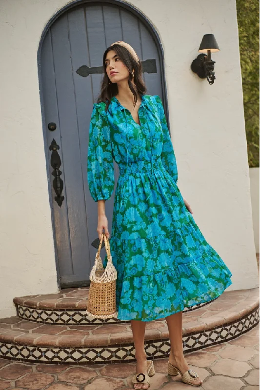 boho midi dress-Amren Floral Smocked Midi Dress