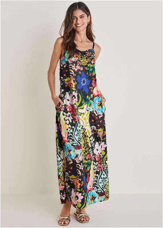 casual loose fit maxi dress-Sleeveless Maxi Dress - Viva La Vida