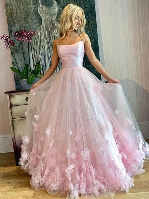 sleeveless evening dress-A-Line/Princess Bateau Tulle Applique Floor-Length Sleeveless Dresses