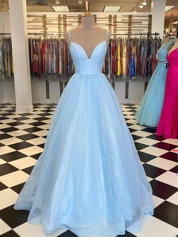 sweetheart neckline evening dress-A-Line/Princess Floor-Length V-neck Sleeveless Tulle Ruffles Dresses