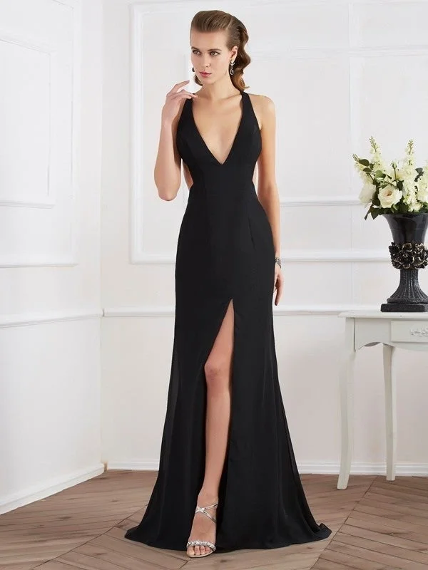 evening dress with sleeves-A-Line/Princess Halter Sleeveless Long Chiffon Dresses