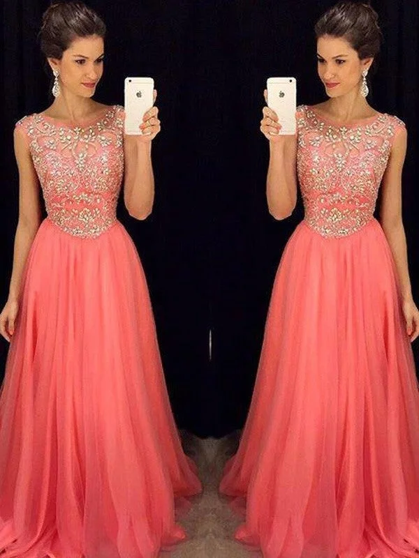 sweetheart neckline evening dress-A-Line/Princess Scoop Sleeveless Beading Floor-Length Chiffon Dresses