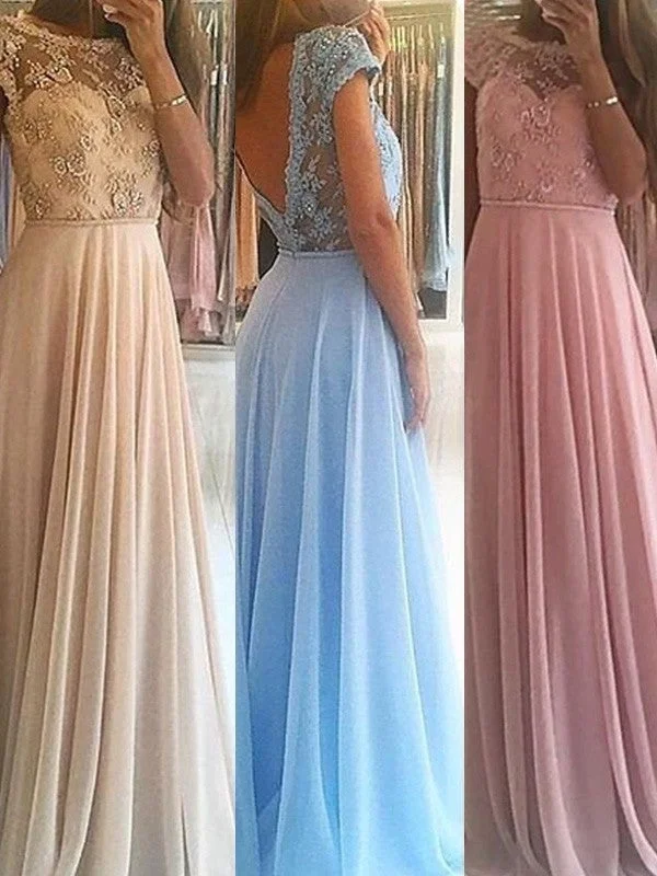 elegant lace evening dress-A-Line/Princess Sleeveless Scoop Floor-Length Beading Chiffon Dresses