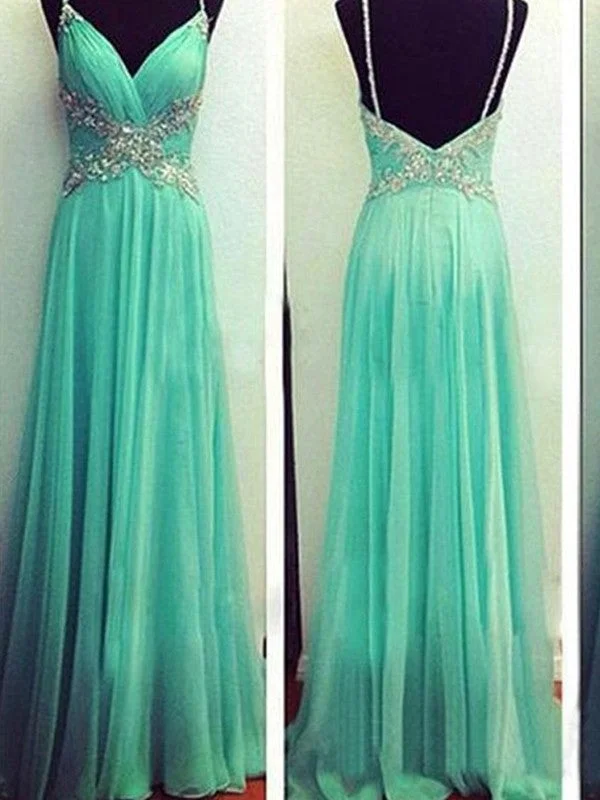 evening dress with beading-A-Line/Princess Spaghetti Straps Sleeveless Beading Floor-Length Chiffon Dresses