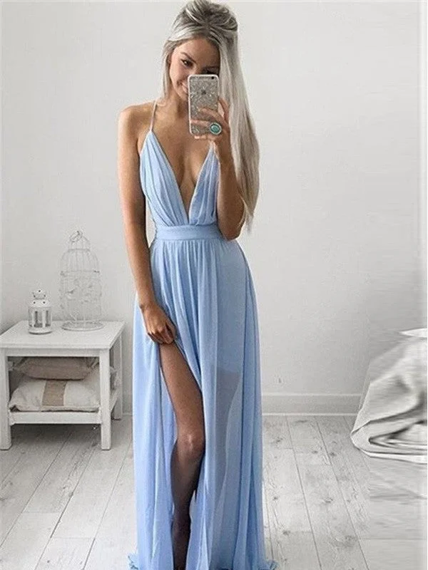 off-the-shoulder evening dress-A-Line/Princess Spaghetti Straps Sleeveless Chiffon Ruched Floor-Length Dresses