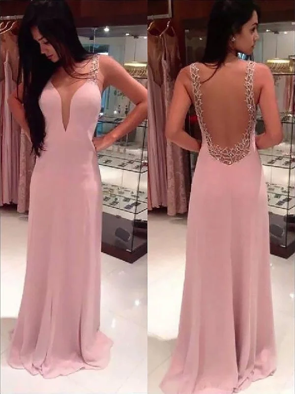 formal black evening dress-A-line/Princess Straps Sleeveless Beading Floor-length Chiffon Dresses