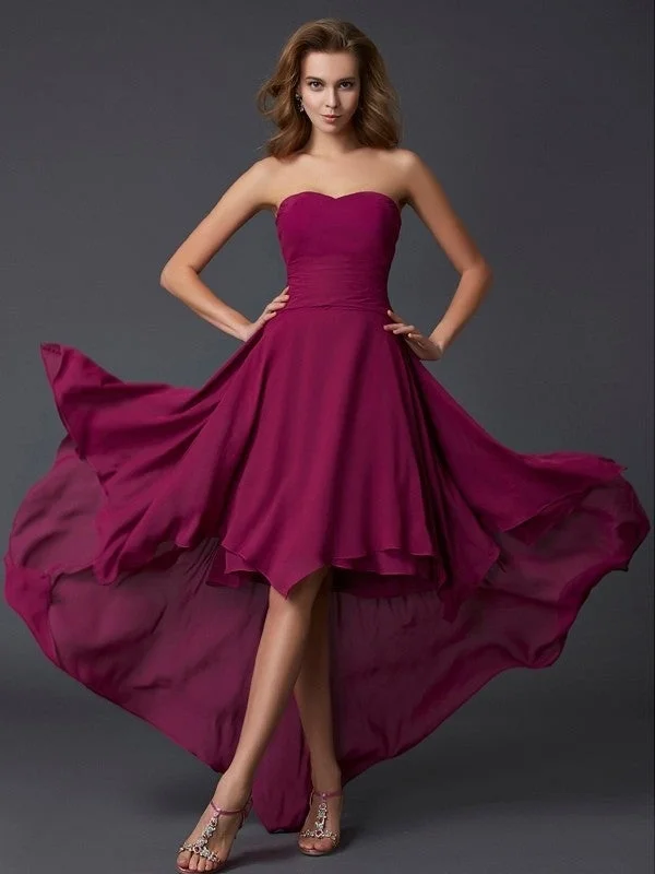 evening dress with keyhole back-A-Line/Princess Sweetheart Sleeveless Pleats High Low Chiffon Dresses