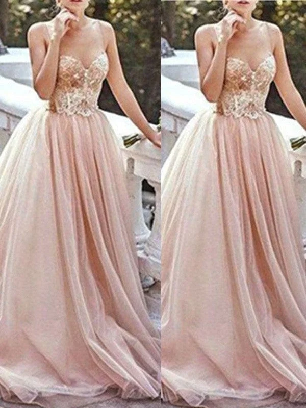 chiffon evening dress-A-Line/Princess Sweetheart Sleeveless Sweep/Brush Train Beading Tulle Dresses