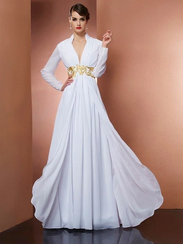 cocktail evening dress-A-Line/Princess V-neck Long Sleeves Long Chiffon Dresses