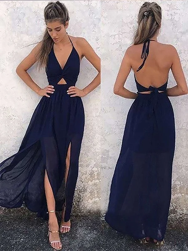 velvet evening gown-A-Line V-neck Sleeveless Floor-Length With Ruched Chiffon Dresses