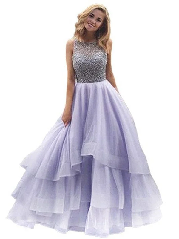 evening dress with pockets-Ball Gown Scoop Sleeveless Floor-Length Beading Organza Dresses