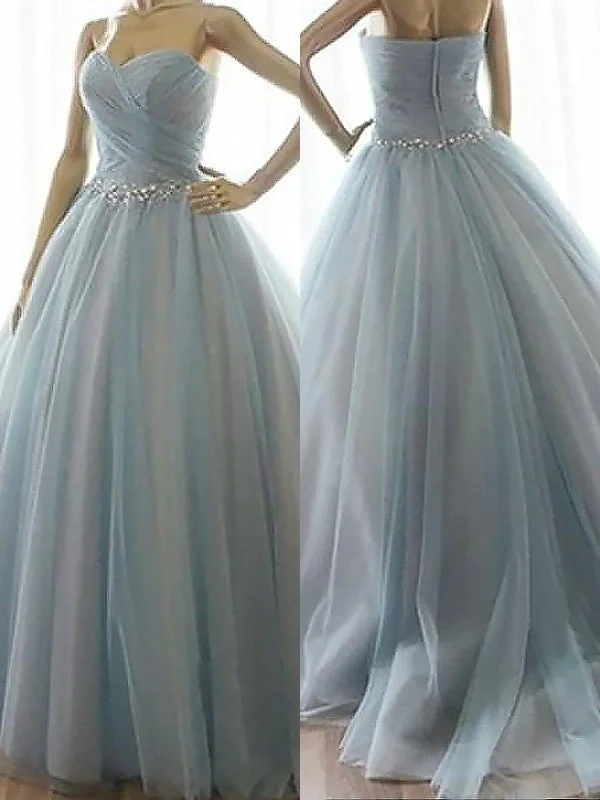 velvet evening dress-Ball Gown Sleeveless Sweetheart Beading Floor-Length Tulle Dresses