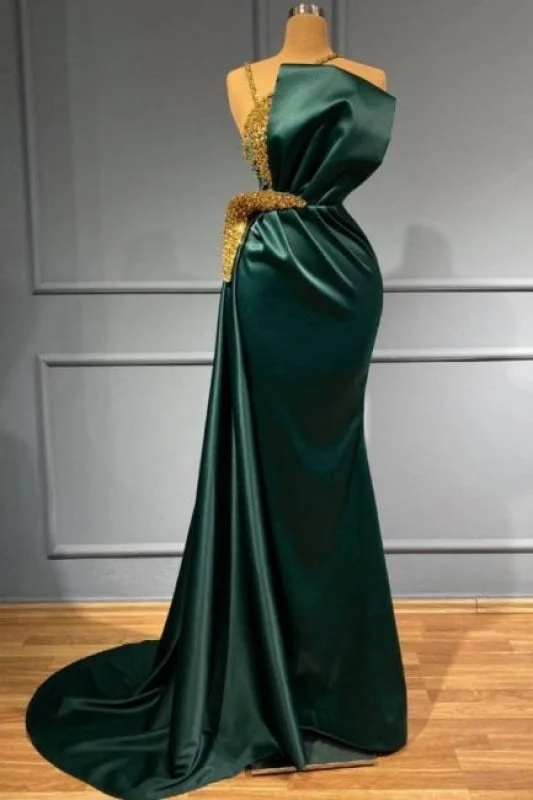 evening dress with high slit-Beautiful Floor Length evening dresses green glitter Prom dresses