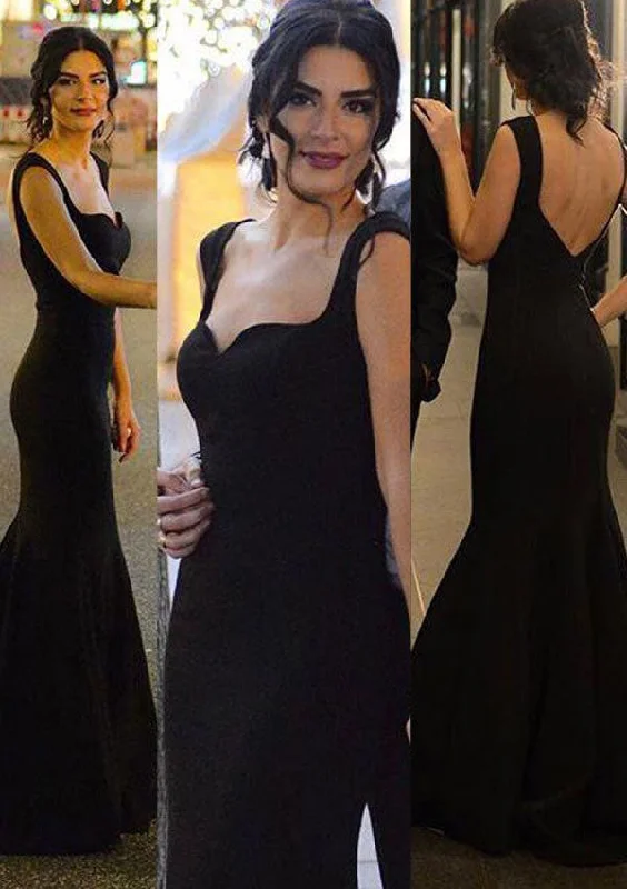 halter neck evening dress-Black Mermaid Prom Dresses Long Evening Gown