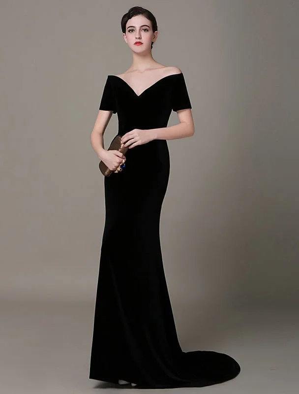 modest evening dress-Black Prom Dresses 2021 Long Mermaid Velvet Evening Dress Vintage Lady Gaga Red Carpet Dress Milanoo Wedding Guest Dress