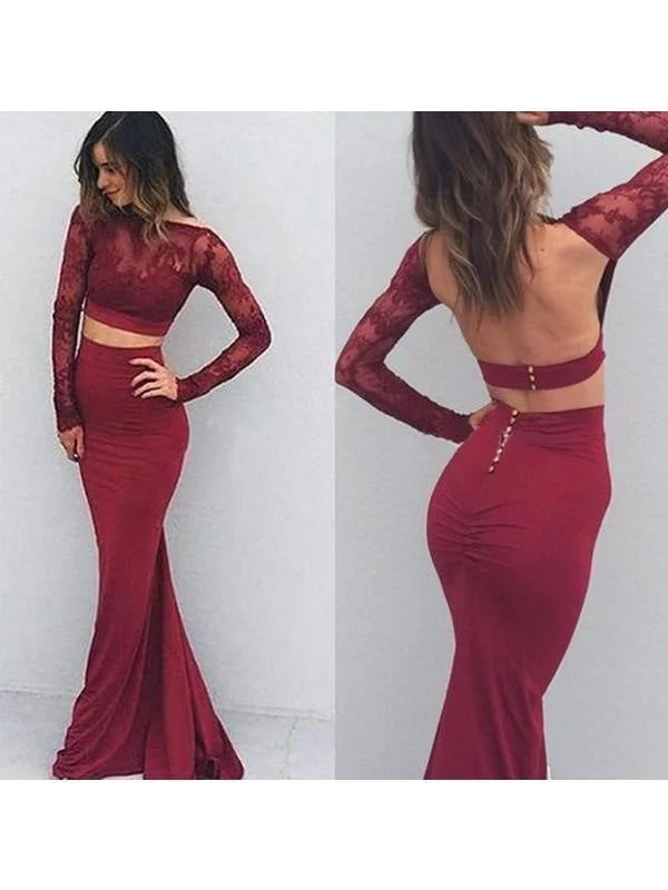 velvet evening gown-Mermaid Spandex Bateau Long Sleeves Floor-Length With Applique Dresses